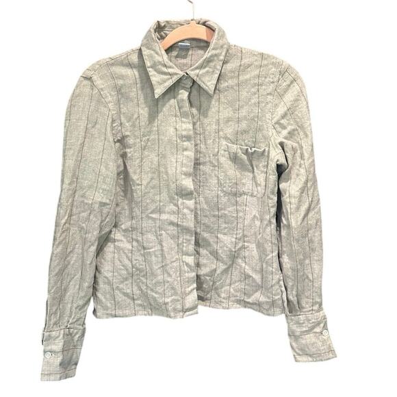 Borrelli Napoli Tops - Borrelli Napoli Wool Basic Luxury Oatmeal  Brown Stripes Crop Button Down Shirt